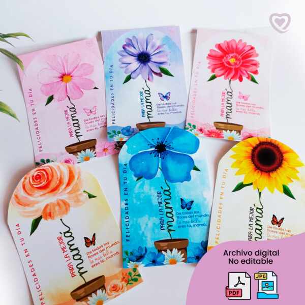 Kit imprimible tarjetas de flor mamá